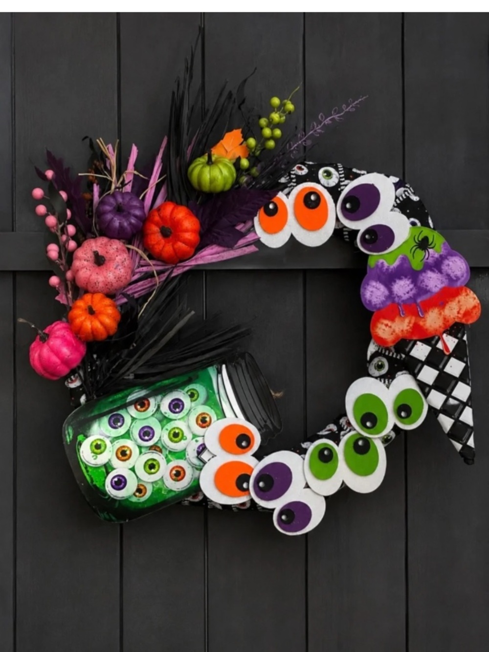 Handcrafted Halloween Eyeball Wreath – Colorful Spooky Door Décor